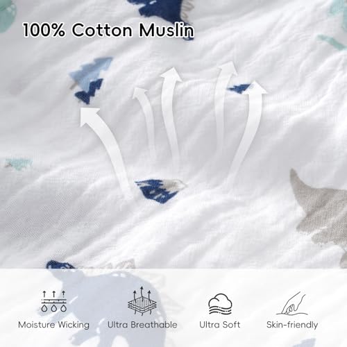 Image of david's kids Muslin Cotton Baby Sleep Sack 0-6 Months, 2 Pack 100% Cotton Sleeping Bag for Summer, TOG 0.5 Baby Wearable Blankets with 2-Way Zipper, Soft Sleep Sacks for Newborn Infant, Dinosaur