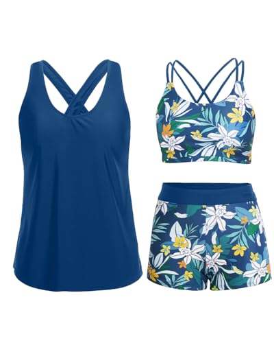 Image of Holipick 3 Piece Tankini Swimsuits for Women Tummy Control Bathing Suits Swim Tank Top with Bra Boy Shorts Teen Swimwear 2026