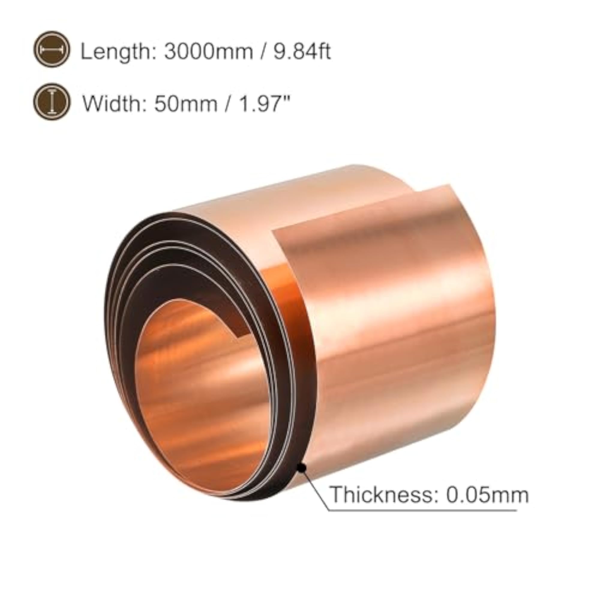 Copper Sheet Roll, 3000mm x 50mm Metal Foil Plate for DIY Projects