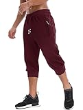 MAGNIVIT Jogger Short Men Slim Fit Calf Length Basketball Capri Sweatpant 3/4 Pant Jogger Sweatpant Capri for Men Burgundy