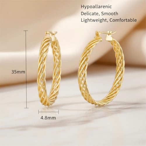 14K Gold Hoop Earrings for Women Thick Twisted Gold Hoops Earrings Fine Weave Design 14K Gold Earring Womens Jewelry 35MM - Image 6