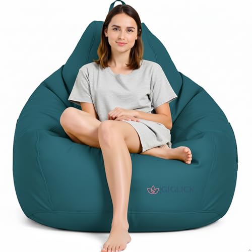 Image of Faux Leather SoftSeat Bean Bag Chair Filled with Beans | Premium Comfortable Durable Stylish Bean Bag for Adults & Kids | Living Room Bedroom Gaming Decor (Teal Blue, 4XL)