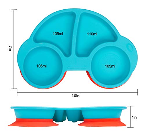Silicone Divided Toddler Plates - Portable Non Slip Suction Feeding Plates For Children Babies And Kids Bpa Free Baby Dinner Plate (Car-Blue) #TOP5