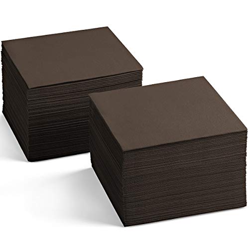 Disposable Linen-Feel Cocktail Napkins, 200-Pack 5" x 5" BROWN Paper Beverage Napkins For Bar, Restaurant And Café, Dessert Napkins For Party, Wedding Or Event