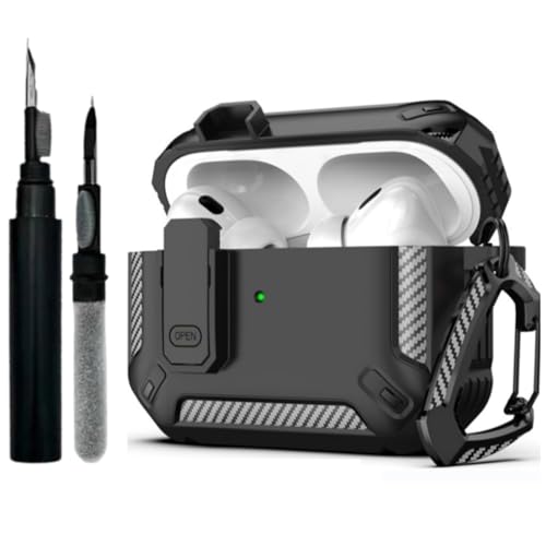 Luonaa Compatible avec AirPods Pro 1st/2nd Coque de avec kit de Nettoyage et Mousqueton,Étui rigide de protection contre les chocs sur tout le corps,Compatible avec l'Coque AirPods Pro(2023/2022/2019)