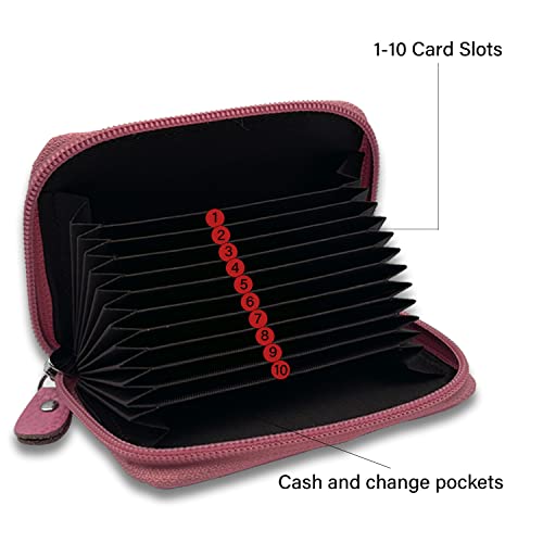 Image of RFID Blocking Genuine Leather Credit Card Case Holder Security Travel Wallet (Pink)