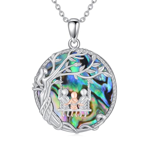 TOUPOP Gifts for Mom Mother and Daughter/Son Necklace 925 Sterling Silver Family Tree of Life Abalone Shell Crystal Jewelry Birthday Christmas for Women Wife Grandma