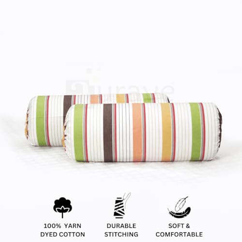 Image of AURAVE Cotton 144 TC Printed Bolster Cover with Drawstring Closure, Set of 2, Soft Breathable Durable Machine Washable for Sofa Bed & Home Decor, 15 inchx30 inch, Multi | Cover Only