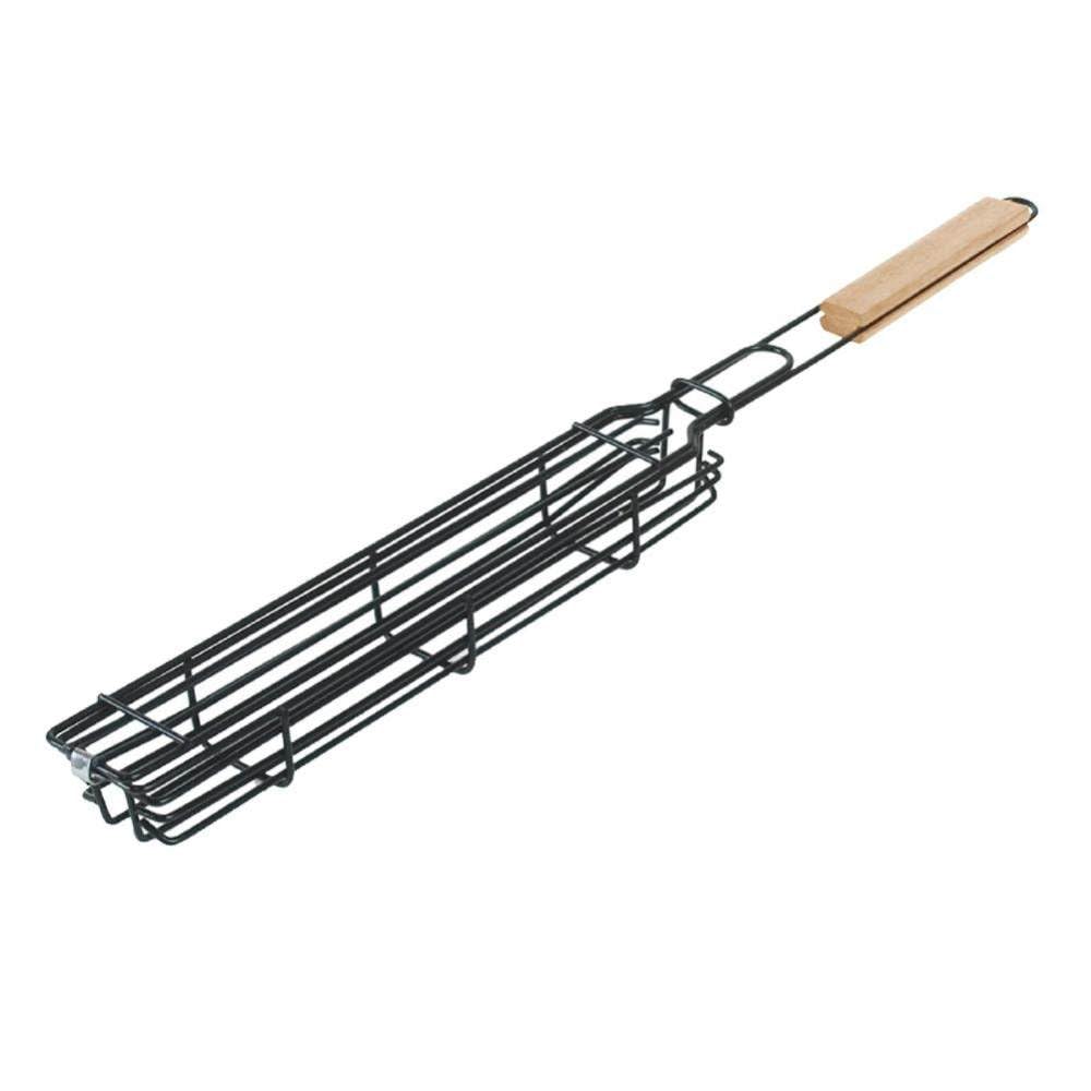 Cestello per grigliate Kabob Cestello per grigliate in acciaio resistente Cestello per grigliate portatile in acciaio inossidabile per grigliate di verdure per grigliare,marrone,49 * 5 * 4cm