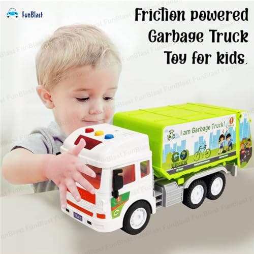 Image of FunBlast Garbage Truck Toys for Kids, Pull Back Vehicles Toy Truck, Unbreakable Plastic Trucks with Light and Sound, Friction Power Toy Trucks 3+ Years Old Boys Girls, & Kids (Multicolor)