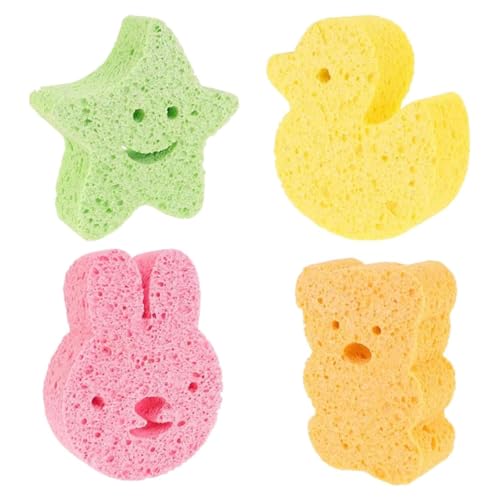 4 Pcs Baby Bath Sponges Cute Baby Sponges for Bath Soft Safe Animal Shapes Baby Bath Sponge Kids for Bath Newborn Gentle on Newborn and Toddler Skin(Orange Green Yellow Pink)