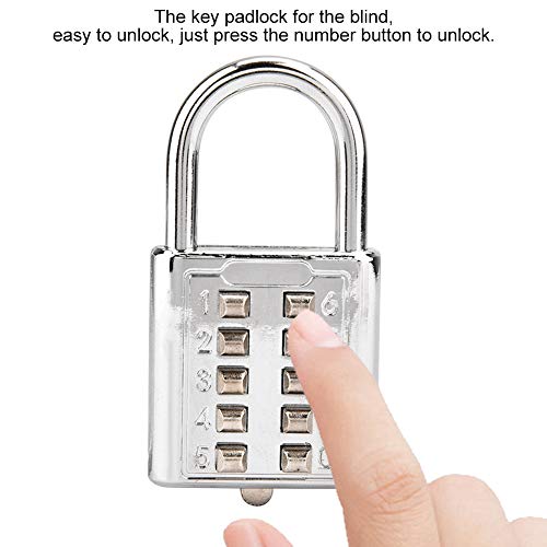 Image of Padlock - 10 Button Combination Padlock Lock Tactile Digital Lock Password Padlock Blind Button Padlock for Gym, Sports, Toolbox