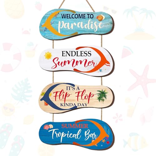 Décoration Été à Suspendre Déco Murale Chambre Plage Plaque en Bois à Suspendre Ornements en Bois de Tong avec Corde pour Décoration d'Intérieur, Plage d'Été,...