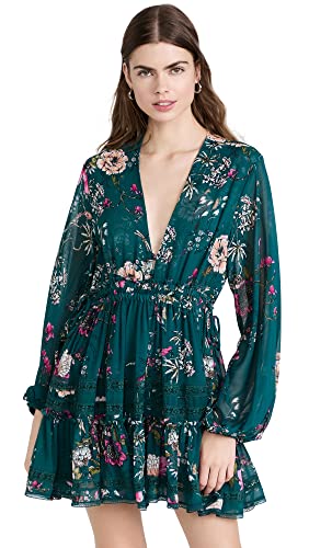 Free People Women s Cherry Blossom Mini Dress, Emerald Combo, Green, Floral, XS
