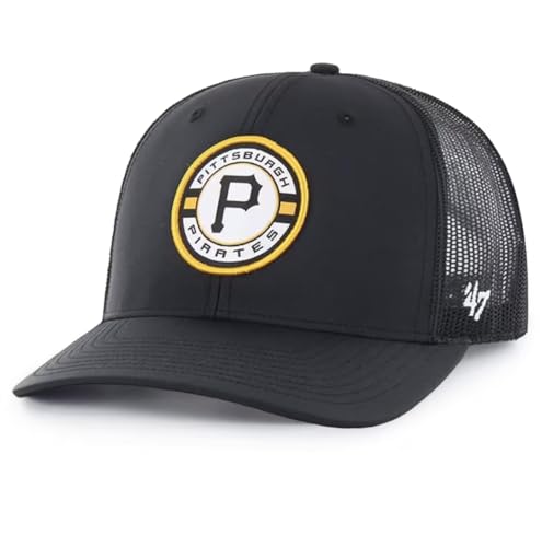 47 Brand MLB Unisex Baseball Team Color Primary Logo Berm Trucker Adjustable Mesh Snapback Hat Adult One Size Fits All - Pittsburgh Pirates - Black