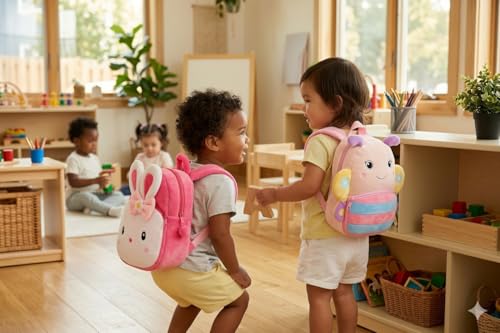 Image of Cartoon Plush Kids School Bag 2-6 Years | Soft Toy Backpack for Boys & Girls | Toddler Nursery Preschool Bag | Lightweight Adjustable Straps