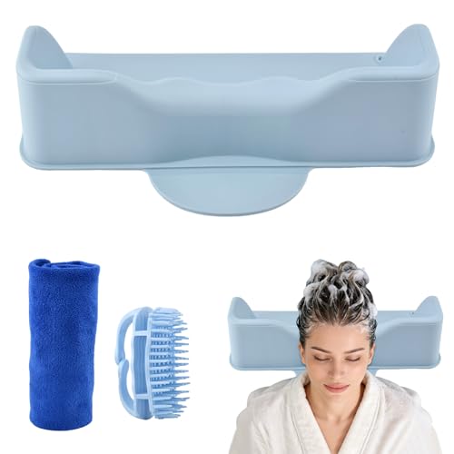 Hair Washing Station Portable Hair Washing Basin for Sink or Bathtub Silicone Shampoo Bowl with Scalp Massager Tear-Free Shampoo Bowl with Suction Cups for Elderly Pregnant