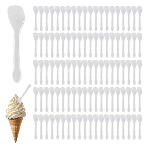 Jecdfs 100 cubiertos de plástico genéricos, cucharas de plástico, mini cucharas de plástico transparente, 10 cm, cubiertos de plástico robustos, se utilizan para postres, pasteles, fiestas, picnics y