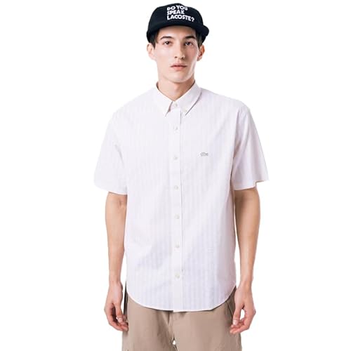 [ラコステ] シャツ [公式] モノグラム柄 プリントジャカードシャンブレーオックスフォードシャツ メンズ ホワイト 40