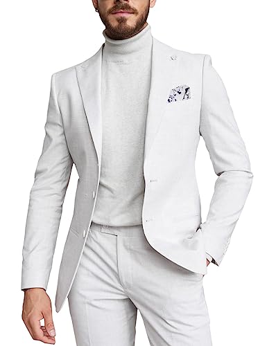 Summer Casual Men's Suits Regular Fit 2 Piece Party Tuxedos Linen Peak Lapel Blazer Pants for Beach Wedding