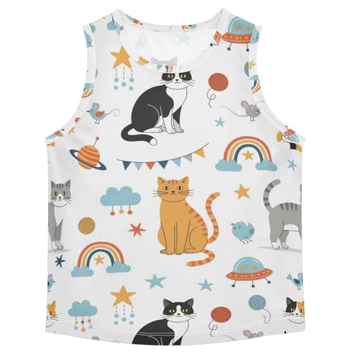 J JOYSAY Cartoon Cat Star Rainbow Boys Tank Top Sleeveless Muscle Shirts Quick Dry Workout Sport Active Kids T-Shirts 3-15T