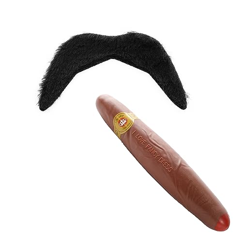 Instant Mexican Costume - Cigar and Black Moustache - Simple Fancy Dress Outfit Halloween Funny Costume Accessories