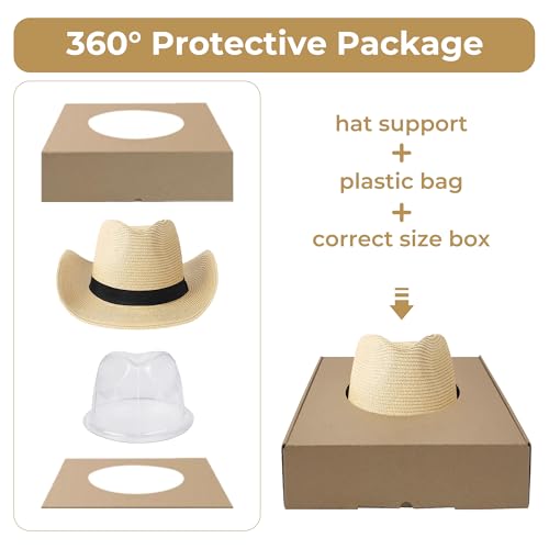 Image of Straw Cowboy Hat for Men Women Western Cowgirl Hats with Shapeable Wide Brim for Beach Sun Summer