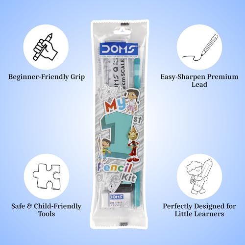 Image of Doms My 1st Pencil Kit | Combination of 4 Various Stationery Items: Pencil, Eraser, Pencil Sharpener and Scale | School Essentials for Kids | Official Merchandise pack of 20