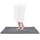 Homaxy rutschfeste Badematte Mikrofaser Chenille Badezimmer Badteppich Saugfähige Hochflor Badvorleger-60 x 120 cm, Grau