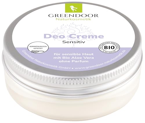 GREENDOOR Deo Creme Sensitiv 50ml, wirksames natürliches Deodorant ohne Parfum und ohne Aluminium, vegan, Tiegel aus 100% Altkunststoff, mit Bio Kokosöl virgin, Bio Kakaobutter virgin, ohne Allergene