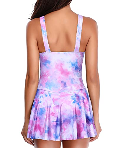 Image of Yonique One Piece Swimsuits for Women Modest Tummy Control Swimdress Vintage Bathing Suits Skirt Swimwear