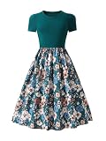 Seechoslo NEW 8-14Years Girls Elegant Dress Short Sleeve A-Line Floral Midi Party Special Occasion (US, Age, 13 Years, 14 Years, Green)