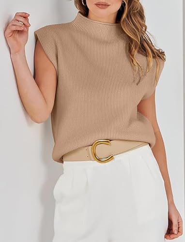 Image of Womens Sleeveless Sweater Vest Mock Neck Tank Tops Casual Cap Sleeve Knit Pullover Summer Clothes