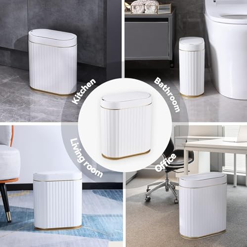 Image of jinligogo ELPHECO Plastic Touchless Trash Can, Small, Gold, Motion-Sensor, Rectangular, Bathroom, Bedroom, Kitchen, Office (Golden, 2 Gallons)