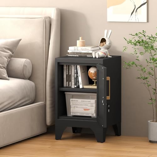 Image of 23.6 inchH Black Metal Locker Nightstand with 1 Lockable Door and 1 Adjustable Shelf, Small Storage Cabinet with Detachable Legs and Vintage Handle for Home Office,Living Room or Bedroom,Easy Assembly