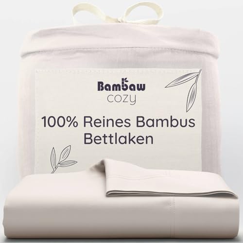 Bambaw Bambus Betttuch ohne Gummizug 180x290 cm, Anti Milben für Allergiker-Bettwäsche, atmungsaktive Bettlaken Sommer, 100% Bambus Bettlaken, kühlende Bettwäsche (Sand)