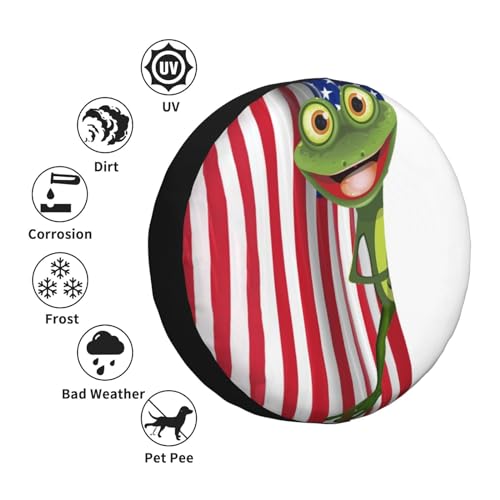 Image of Funny Frog Spare Tire Cover Trailer Tire Covers Weatherproof Wheel Protector Fit for Rv Trailer Truck Travel Trailers Accessories 17 inch Wheel Us Flag-Frog