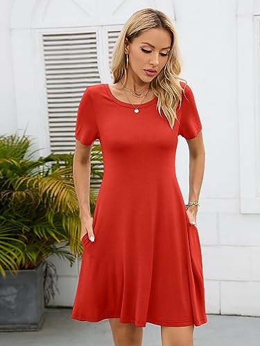 Image of KORSIS Summer Women's Dress Casual T-Shirt Short Sleeve Dresses Swing Flowy Beach Vacation Work Sundress with Pockets