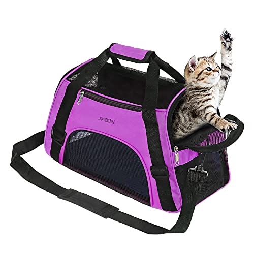 Image of JMOON Cat Carrier Soft-Sided Airline Approved Pet Carrier Bag,Pet Travel Carrier for Cats,Dogs Puppy Comfort Portable Foldable Pet Bag (Medium, Purple)