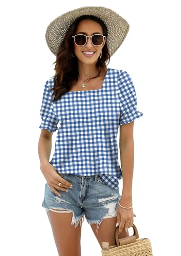 Image of WIHOLL Tops for Women Summer Casual Ruffle Trim Sleeve Square Neck T Shirts