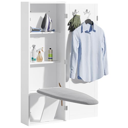 DWVO Wall Mount Ironing Board Cabinet, Storage Cabinet with 180° Swivel Ironing Board, Ironing Supplies Organizer for Laundry, Bedroom