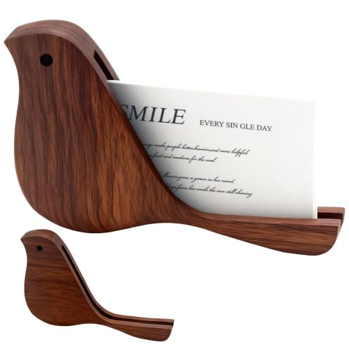 YOYAI Wood Bird Shape Business Card Holder for Desk,Wooden Name Card Holder