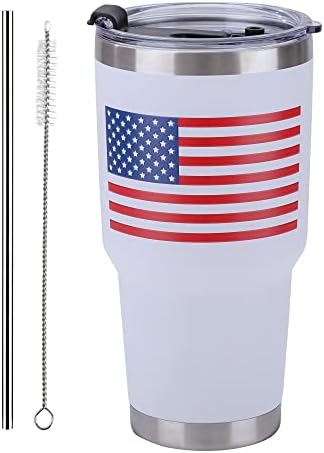 IYASA Patriotic Stainless Steel American Flag Travel Mug | Double Wall Vacuum Insulated | Engraved Tumbler | Cold & Hot Beverages | Gifts Military | USA