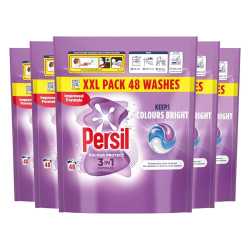 Persil XL 3-in-1 Washing Capsules Outstanding Stain Removal with No Residues Even in Quick and Cold Washes 7 Days of Lasting Freshness Washing Pods 48 Washes (Buy 5, Colour Protect)