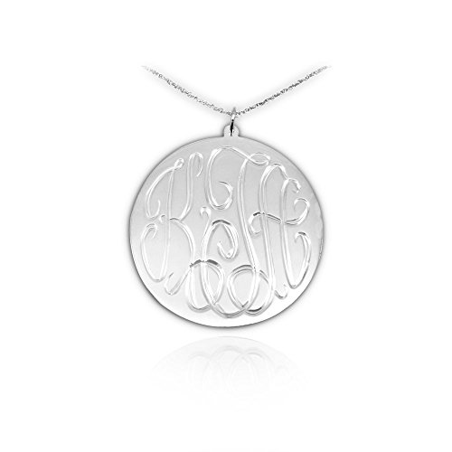 Monogram Necklace 1 inch Hand Engraved 925 Sterling Silver Personalized