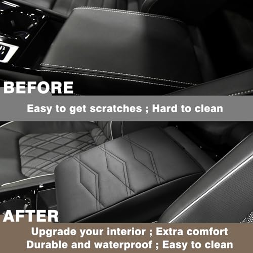 Muslogy Center Console Armrest Cover Fit for Volkswagen Atlas & Cross Sport 2024-2026 Accessories, Comfort Armrest Pad Console Lid Cushion Vegan Leather Regular Thick (V1_Black) by Muslogy - Image 3