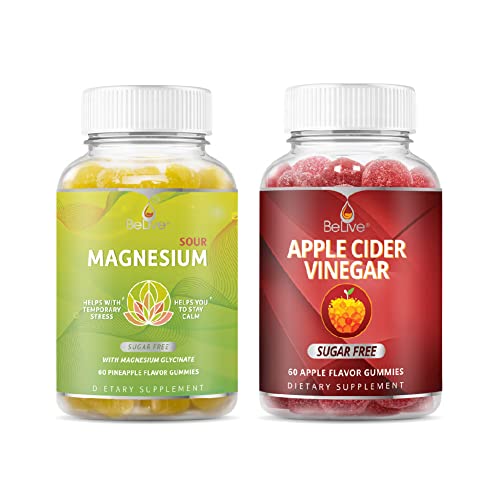 Belive Apple Cider Vinegar Sugar Free Gummies With The Mother - Formulated For Weight Control(60 Ct)+Magnesium Gummies Made With Magnesium Glycinate For Stress Relief Support(60 Ct) - Bundle #TOP7
