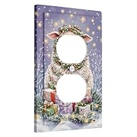 Festive Sheep Light Switch Cover Plate/Outlet Covers, Winter Holiday Design with Gift Boxes, Thermoplastic Wall Plates, Standard Size Single Duplex Outlet