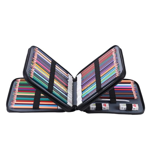 Image of 120 Slots Colored Pencil Case with Zipper Closure Pencils Bag Waterproof PU Leather Pen Organizer Storage Holder for Artist (Black)
