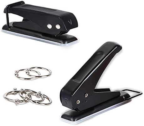 One Hole Punch Single Hole Puncher Small One Hole Punch Low Force with 5 Book Rings (Black)